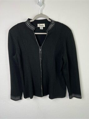 Vintage Toula Wool Rayon Black with Rhinestone Embelishments Top Cardigan Jacket